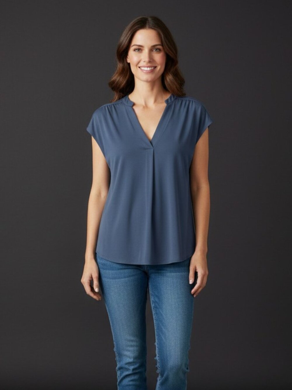 Banana Republic Blue V-Neck Cap Sleeve Tunic Top